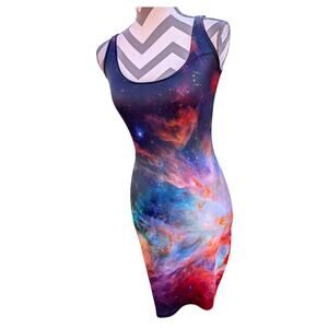 Black Milk Bodycon Dress Rainbow Galaxy Blackmilk Small Black Blue Orange Green